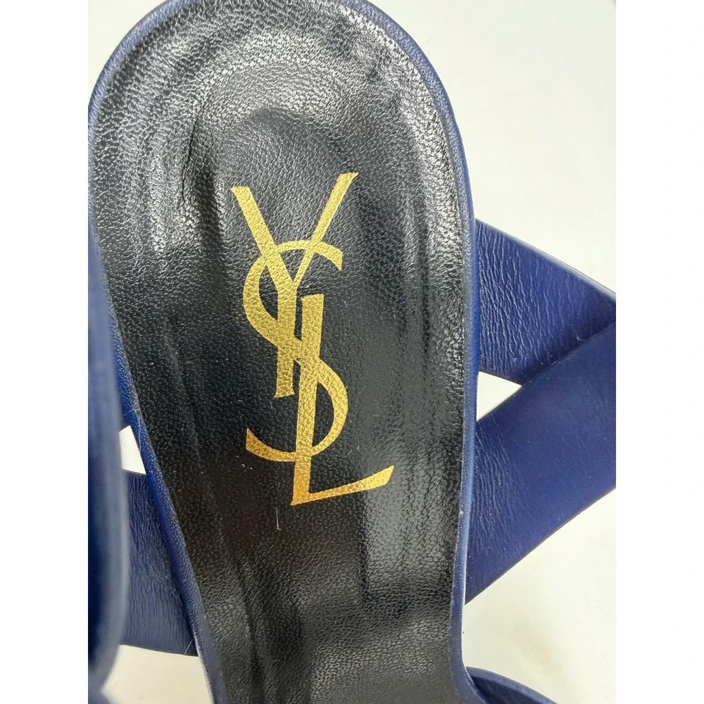 Saint Laurent Tribute Blue Leather Platform Sandals Heels 39.5 - Picture 6 of 11